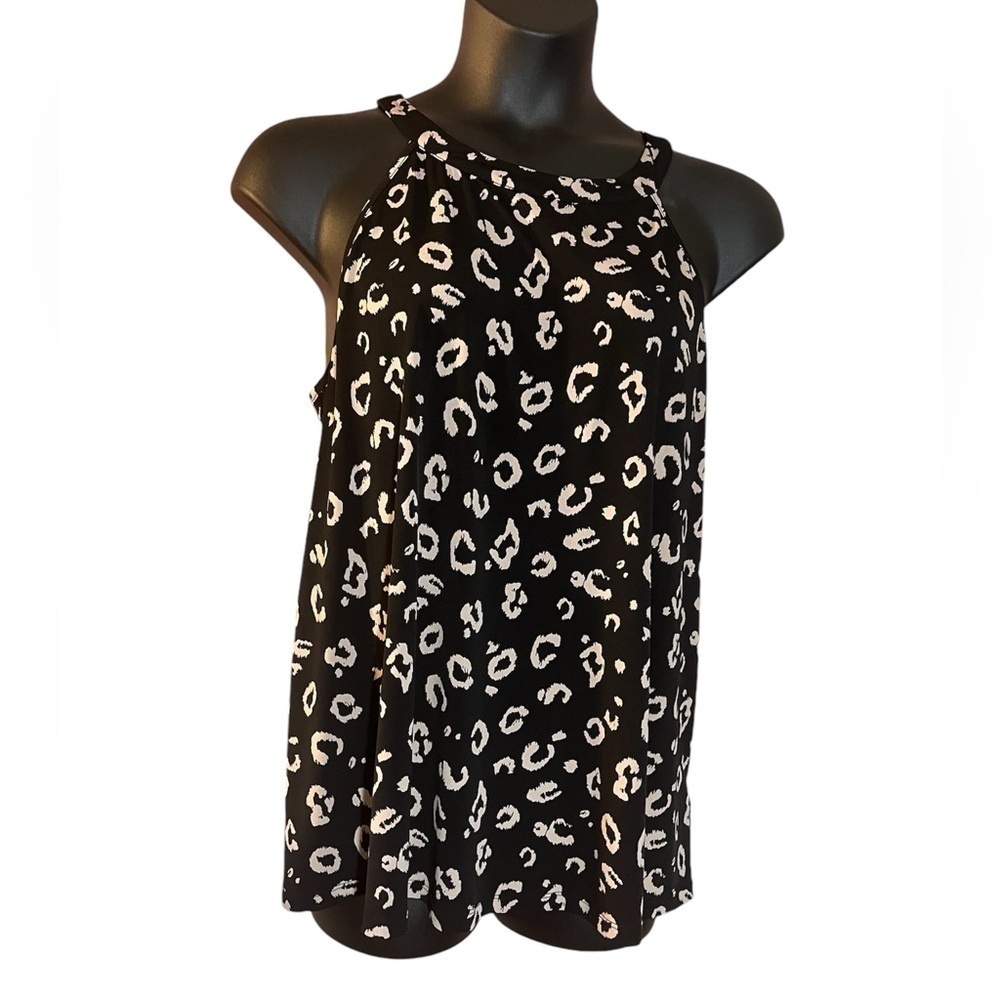 Torrid Printed Sleeveless boho career work Lagen look Blouse Black/Tan Plus 1X